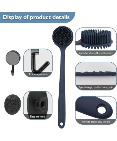 SAMEBUTECO Silicone Bath Brush Set - Body Back Scrubber for Shower & Face, Long Handle with Stainless Steel inner, BPA-Free - Includes Adhesive-Free Hook (3 in 1) - Buy Online on GoSupps.com