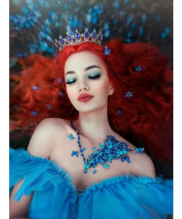 SWEETV Crystal Queen Crown - Rhinestone Wedding Tiara Headband for Prom, Birthday & Costume Party in Royal Blue+Gold - Buy Online on GoSupps.com