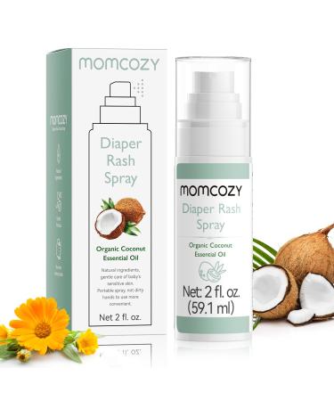 Momcozy Baby Diaper Rash Cream Spray Single Hand Diaper Spray Daily Use for Skin Care Natural Ingredients Coconut Diaper Cream Fragrances Free Hypoallergenic for Sensitive Skin 200 Sprays 2 oz 2 Ounce Spray