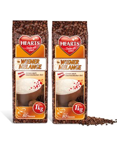 HEARTS Cappuccino Wiener Melange Pack of 2 (2 x 1 kg) Instant Coffee Powder Wiener Art Vienna for 160 cups