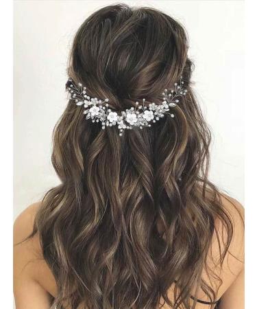 GORAIS Flower Bride Wedding Hair Vine Crystal Bridal Headpieces Pearl Hair Accessories for Women and Girls (A-Silver) - Buy Online on GoSupps.com