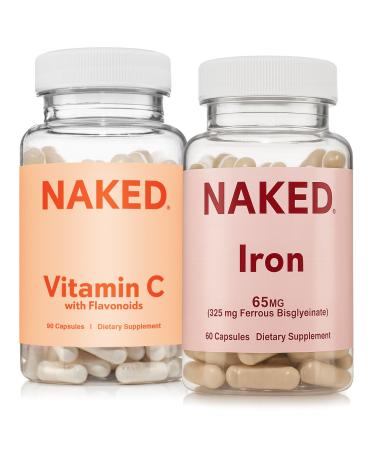 Naked Iron + Vitamin C Bundle High-Potency Supplement for Deficiency Energy Support Red Blood Cell & Daily Antioxidant Immune Support 65 mg Iron (60 Caps) + 500 mg Vitamin C (90 Caps)