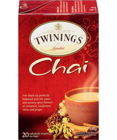 Twinings Chai Individually Wrapped Tea Bags | Sweet & Savoury Cinnamon Cardamom Cloves & Ginger | 20 Count (Pack of 6) | Enjoy Hot or Iced Chai 20 Count (Pack of 6) - Buy Online on GoSupps.com