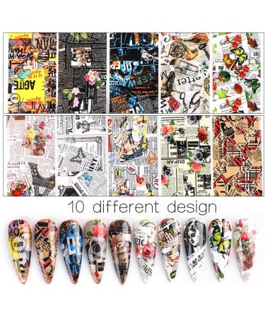 Hot Wraps Sliders For Nails Water Transfer Decals Retro Design Newspaper Nail Foils Stickers Rose Paper - Buy Online on GoSupps.com