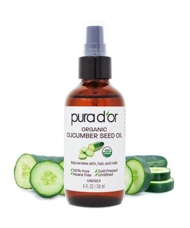 PURA D'OR Organic Cucumber Seed Oil (4oz / 118mL) 100% Pure USDA Certified Premium Grade Natural Moisturizer  Cold Pressed  Unrefined  Hexane-Free Base Carrier Oil for DIY Skin Care For Men & Women - Buy Online on GoSupps.com