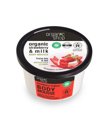 Organic Shop Body Mousse Strawberry Yoghurt Organic Strawberry & Milk 250ml Strawberry & Milk 250 ml (1 pack)