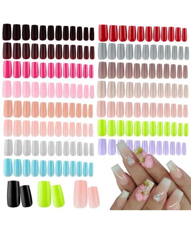 LoveOurHome 15 Colors Medium Square Press on Nails Kit Colored Straight Fake Nails Full Cover Artificial Fingernails Manicure Decor 360pc for Women and Girls