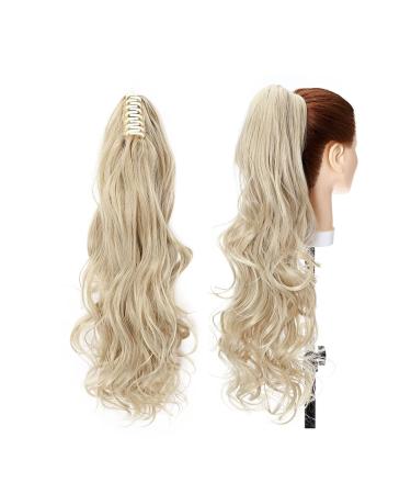 Claw on ponytail clip in extensions hair extension claw on ponytail hairpiece one piece hairpiece like real hair 60cm wavy ash blonde mix bleach blonde ponytail ash blonde mix blonde blonde
