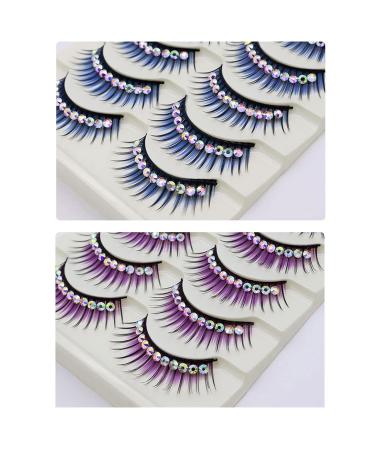 Romoty Self-adhesive Rhinestone False Eyelashes - Long, Thick, Curly 3D Multi-color Fake Eyelashes - 5 Pairs - Buy Online on GoSupps.com