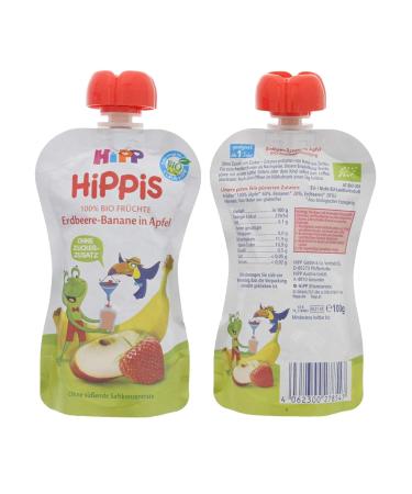 Buy Hipp Hippis Squeeze Bag - Strawberry Banana & Apple | 100% Organic Fruit Snack | 6 x 100g Pack - No Added Sugar - International Shipping - Buy Online on GoSupps.com