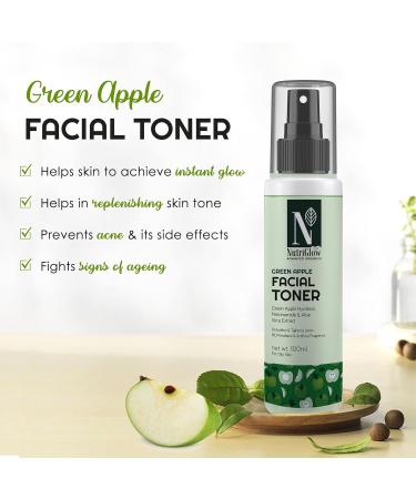 NutriGlow Advanced Organic Green Apple Facial Toner - Anti-Ageing Pigmentation Reduction Glowing Skin - All Skin Types - 100 ml - Buy Online on GoSupps.com