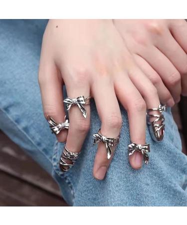 Muloo Punk Fingertip Ring Bow Ballet Slippers Opening Ring Simple Party Jewelry Nail Decoration Finger Tip Rings Women Gift Nail Ring B# - Buy Online on GoSupps.com