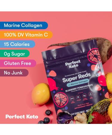 Perfect Keto Super Reds Superfood Powder Antioxidants Supplement with Fruit & Vegetable Powder Polyphenols & Marine Collagen Drink Mix for Skin & Energy Support Blueberry Pomegranate 20 Servings - Buy Online on GoSupps.com