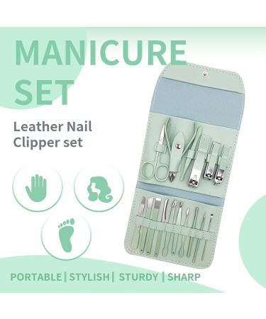 16Pcs Manicure Set Portable Nail Clippers Pedicure Kit Stainless Steel Nail Care Tools Cuticle Trimmer Professional Grooming Kit with Travel PU Leather Case for Thick Nails Men Women Parents Gift Green - Buy Online on GoSupps.com