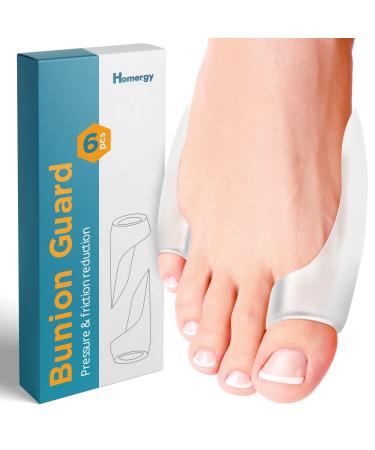 Homergy Bunion Protector Guard - Bunion Pads Bunion Cushion for Bunion Pain Relief - Gel Toe Guards for 2 Pinky Toe and for 4 Big Toe - 6 Pack Clear 4 Big + 2 Small