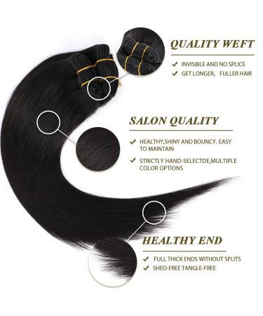 Clip-in Human Hair Extensions 35cm | 110g Black Remy Hair - 8 Pieces - Buy Online on GoSupps.com