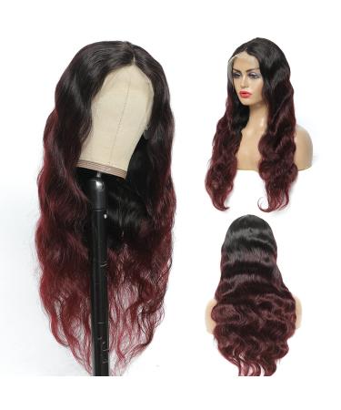 Seelaak Burgundy 13X4 HD Transparent Lace Front Body Wave Wig 100% Human Hair - Ombre Red T-99j, 200% Density, Natural Hairline for Black Women - 20 inch - Buy Online on GoSupps.com