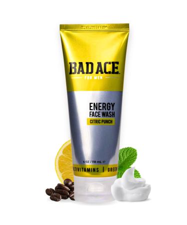 BAD ACE Energy Daily Face Wash | Korean Skin Care Formula Mens Face Wash for Dry Skin Sensitive Acne-Prone | Facial Cleanser for Men with Vitamins Citric Punch 4 Oz Citric Punch Facial Wash