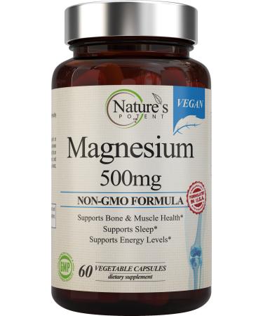 Nature's Potent Magnesium Supplements | Magnesium Citrate & Magnesium Oxide 500mg | Vegan Magnesium Supplement for Women & Men | USA Made Magnesium for Sleep Support - 60 Veggie Capsules 1