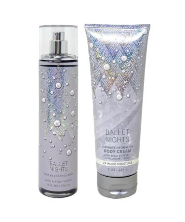 Bath and Body Work BALLET NIGHTS Duo Set - Fragrance Mist and Body Cream - Full Size grey