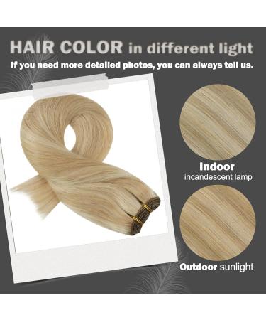 Moresoo Blonde Human Hair Weft 16 Inch Double Weft Sew in Hair Extensions - Real Hair Caramel Blonde with Platinum Blonde - 18 Inch 100g/Pack #14/613 - Buy Online on GoSupps.com