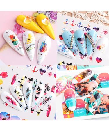Summer Nail Stickers - 12 Sheets Water Transfer Decals with Colorful Fruit Designs - Pineapple, Watermelon, Summer Elements - DIY Nail Art - Buy Online on GoSupps.com