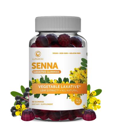 Senna Laxative Gummies Natural Laxative and Senna Plus Effective Stool Softener Non-GMO No Corn Syrup Vegan All Natural Gummy for Gentle Constipation Relief 60 Count (Pack of 1) Senna Gummies (Pack of 1)