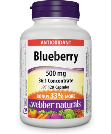 Webber Naturals Blueberry 120 Capsules Antioxidant Spport & Coenzyme Q10 (CoQ10) 100mg 60 Softgels High Potency Antioxidant For Heart Health Cellular Energy Production and Migraine Support Blueberry + Coenzyme Q10 - Buy Online on GoSupps.com