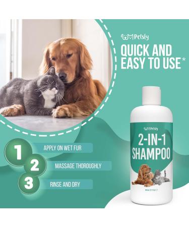Petsly 2-in-1 Dog & Cat Shampoo with Conditioner + Aloe Vera | 500ml | Soft & Cozy Fur Care for Dogs & Cats | Sensitive Formula - Buy Online on GoSupps.com