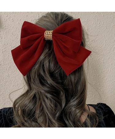 LVGPH Large Hair Bow Velvet Hair Clip Vintage Red Satin Hairclip Barrette Bowknot Bow Hairpins Hair Accessories Ponytail Barrettes French Headdress Bow for Adult Teens Women School Wear Clips - Buy Online on GoSupps.com