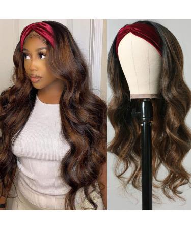 Nadula Hair FB30# Highlights Honey Brown Ombre Body Wave Headband Wig - 18 Inch Human Hair for Black Women - Buy Online on GoSupps.com