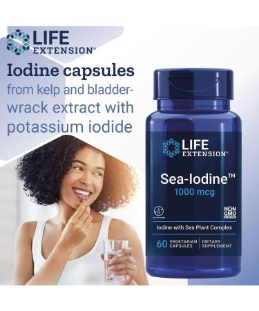 Life Extension Sea Iodine 1000mcg - 60 Vegan Capsules | Gluten-Free, Vegetarian, SOYA-Free & GMO-Free | Laboratory Tested - Buy Online on GoSupps.com