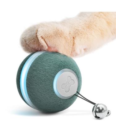 3 Interactive Modes Cheerble Smart Interactive Cat Toy, Automatic Moving Bouncing Rolling Ball for Indoor Cat Kitten Birthday Gift, Self Rotating Ball with Lights and Bell, USB Rechargeable Green