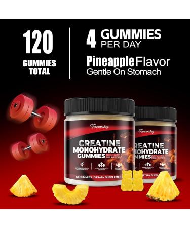 Creatine Monohydrate Gummies 5000mg - Sugar Free | 120 Gummies with L-Taurine & Betaine | Muscle Support & Energy Boost - Pineapple Flavor (Pack of 2 - Buy Online on GoSupps.com