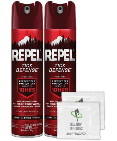 Repel Tick Defense 6.5 Ounce Aerosol Spray (2 Count) + (2) Bonus Moist towelettes 2 Count + 2 Wipes