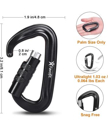 Favofit Auto Locking Carabiner Clips 4 Pack - 12KN Heavy Duty Carabiners for Camping, Hiking, Outdoor Activities - Twistlock Design for Dog Leash & Harness - Black - Buy Online on GoSupps.com