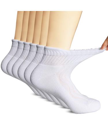+MD Diabetic Circulator Socks Men Women-6 Pairs Bamboo Non-Binding Extra Wide Ankle/Crew Socks for Edema 9-11 10-13 13-15 13-15 Ankle/6 Pairs White