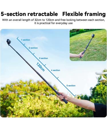 TELESIN Invisible Selfie Stick - 120cm Carbon Fiber Extension Pole for GoPro, Insta360, DJI Action, AKASO & More - Buy Online on GoSupps.com