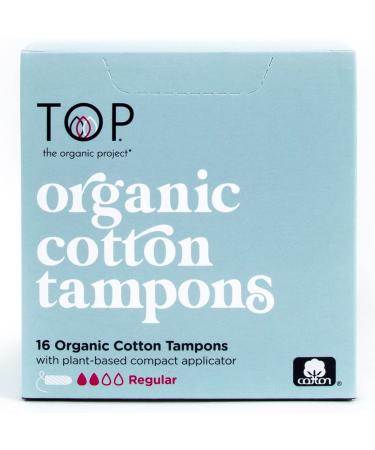 TOP the organic project: 100% Organic Pure Cotton Regular Tampons | (Unscented Dye & Chemical Free. Safe Thin & Superior Protection) Plant Based Applicator Regular - 16 Count 16 Count (Pack of 1)