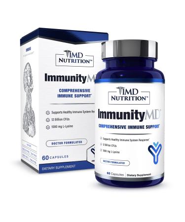 1MD Nutrition ImmunityMD - Immune Health Probiotic | Potent, Doctor-Selected Probiotic Strains with Prebiotic - Promote Overall Immune System Strength, Reduce Everyday Stress | 60 Capsules 60 Count (Pack of 1)