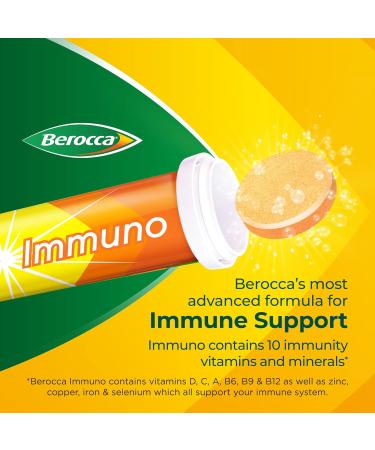 Berocca Immuno Effervescent Tablets - 11 Vitamins & Minerals for Immune Support, Energy Release - 15 Tablets - Buy Online on GoSupps.com