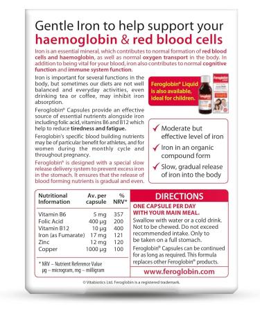 UK's Feroglobin Capsules | Gentle Iron - Reduce Tiredness & Fatigue (Pack of 1) - Buy Online on GoSupps.com