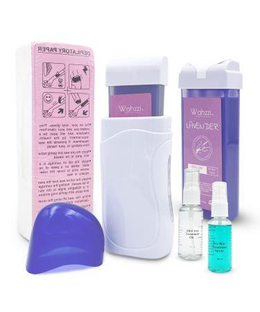 Wahzzi Roll On Wax Kit for Hair Removal  Wax Roller Machine for Women and Men  Depilatory Wax with Warmer  Wax Cartridge  Strips and Waxing Spray (Lavender)