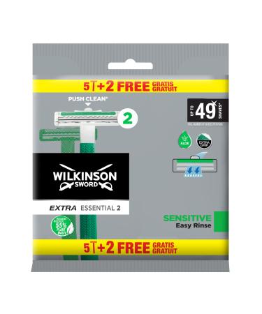 Wilkinson Sword Extra 2 sensitive disposable razors 5 pieces + 2 pieces slide strips with vitamin E to avoid skin irritation complete shaving protection 7 pieces (1 Pack)