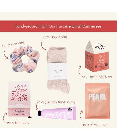 Women's Relaxation Gift Basket: Self Care Package with Vegan Hand Cream, Pearl Sheet Mask, Herbal Bath Soak, Rose Organic Tea, Fluffy Socks, Floral Scrunchie & Card - Buy Online on GoSupps.com