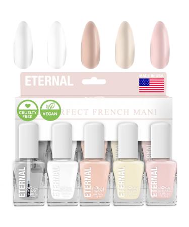 Eternal White French Nail Polish Set (ET VOILA) - 13.5ML 5 pc Clear Nail Polish Set for Girls - Lasting & Quick Dry Pastel Nail Polish Set for Women for Home DIY Manicure & Pedicure - Made in USA