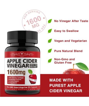 Garcinia Cambogia & Apple Cider Vinegar Capsules - Energy Boost, Immunity Support, Metabolism Boost - 90 Count Vegan Non-GMO Gluten & Sugar Free - Buy Online on GoSupps.com