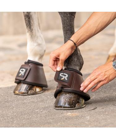 Sunride Hoof Bells for Horses - 2 Set Real Leather & Neoprene Small (M) Brown - Protect Against Bale Kicks - Buy Online on GoSupps.com