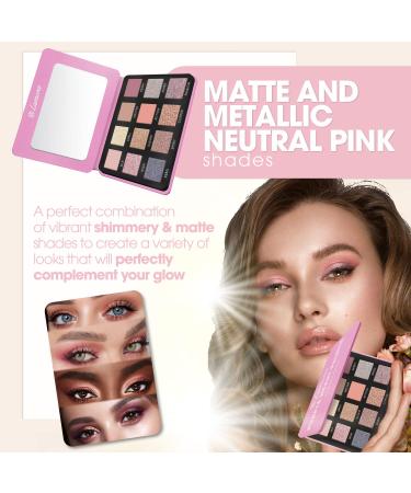 Nude Pink Rose Eyeshadow Palette - 12 Highly Pigmented Shades for Professional Neutral Makeup - Travel Size with Mirror - Buy Online on GoSupps.com