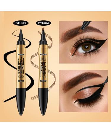2 in 1 Magic Eyebrow Pencil - Microblade Eyebrow Pen for Natural Makeup - Gold-Black - Buy Online on GoSupps.com